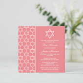 Chic Pink & White Stern David Bat Mitzvah Einladung (Stehend Vorderseite)