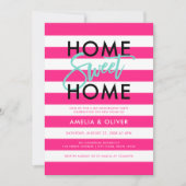 Chic Pink & White Stripes Black Housewarming Party Einladung (Vorderseite)