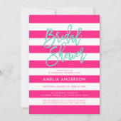 Chic Pink & White Stripes Türkisfarbenes Brautpart Einladung (Vorderseite)