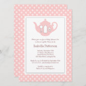 Chic Pink| White Teapot Baby Dusche Tee Party Einladung (Vorne/Hinten)