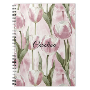 Chic Pink White Tulip Blume Notizblock