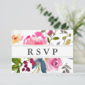 Chic Pink Wildblume Wedding RSVP Card (Stehend Vorderseite)