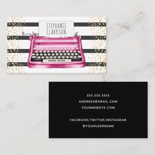Chic Pink Writer Writer Editor Author Visitenkarte (Vorne/Hinten)