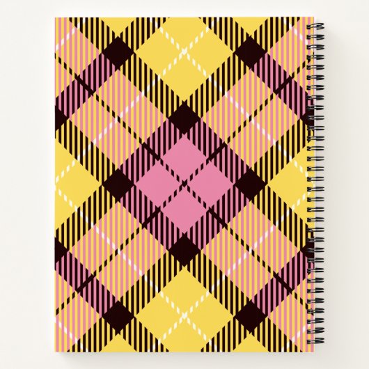 Chic Pink Yellow Tartan Briefmarke Monogram Script Notizblock (Rückseite)