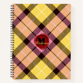 Chic Pink Yellow Tartan Briefmarke Monogram Script Notizblock (Vorderseite)