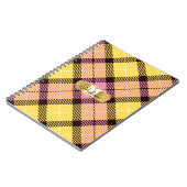 Chic Pink Yellow Tartan Gold Monogram Script Name Notizblock (Linke Seite)