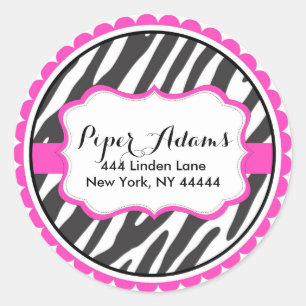 Chic Pink Zebra Print Address Labels Runder Aufkleber