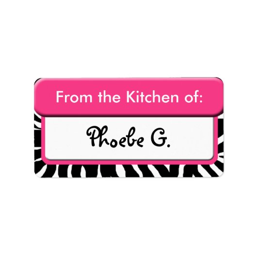 Chic Pink Zebra Print "From the Kitchen" Labels Adressaufkleber (Vorne)