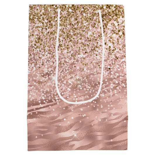 Chic Pink Zebra Print Glitz Mittlere Geschenktüte (Rückseite)