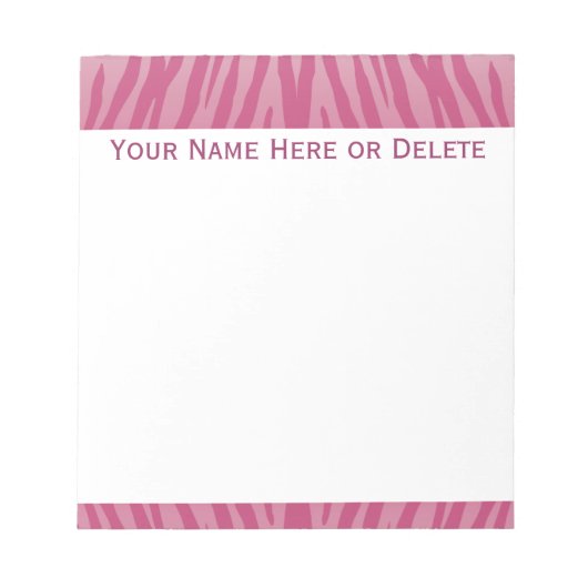 Chic Pink Zebra Streifen Notizblock (Vorderseite)
