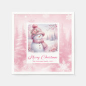 Chic Pinkmas Winter Forest Napkins Snowman Holiday Serviette (Vorderseite)
