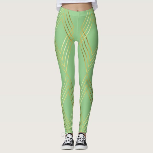 Chic Pistachio Green Diamonds Pattern Leggings (Vorderseite)