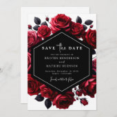 Chic Playful Crimson Red Wedding Save The Date (Vorne/Hinten)