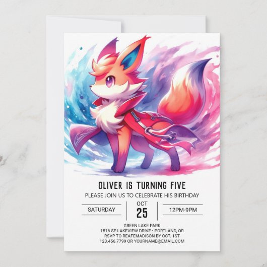 Chic Playful Fox Geburtstag Einladung (Vorderseite)