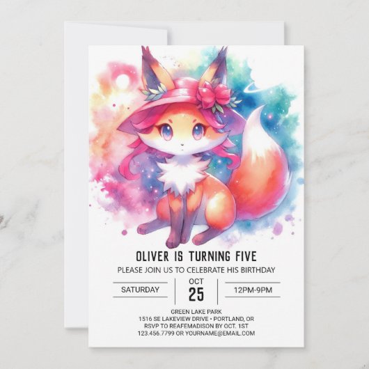 Chic Playful Fox Geburtstag Einladung (Vorderseite)