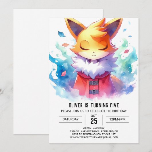 Chic Playful Fox Geburtstag Einladung (Vorne/Hinten)