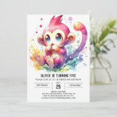 Chic Playful Monkey Geburtstag Einladung (Stehend Vorderseite)