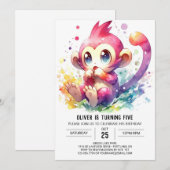 Chic Playful Monkey Geburtstag Einladung (Vorne/Hinten)