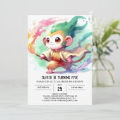 Chic Playful Monkey Geburtstag Einladung (Stehend Vorderseite)
