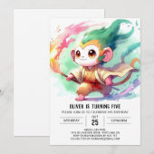 Chic Playful Monkey Geburtstag Einladung (Vorne/Hinten)