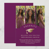 Chic Plum Graduate Collage 3-Photo Graduation Cap (Vorne/Hinten)