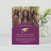 Chic Plum Graduate Collage 3-Photo Graduation Cap (Stehend Vorderseite)