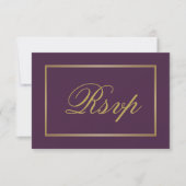 Chic Plum Lila Gold Script Calligrafy Wedding RSVP Karte (Vorderseite)