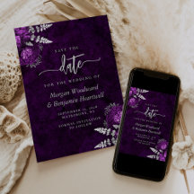 Chic Plum Silver Floral Wedding Save the Date