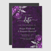 Chic Plum Silver Floral Wedding Save the Date Magneteinladung (Vorne/Hinten)