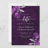 Chic Plum Silver Floral Wedding Save the Date Magneteinladung (Vorderseite)
