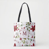 Chic Poinsettia Floral Monogramm mit Vorname Tasche (Vorderseite)
