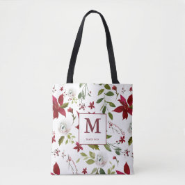 Chic Poinsettia Floral Monogramm mit Vorname Tasche