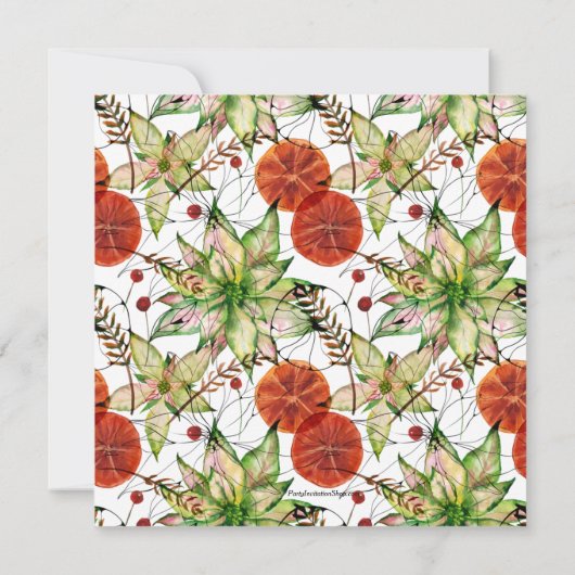 Chic Poinsettia und Orangen Weihnachten Einladung (Rückseite)