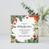 Chic Poinsettia und Orangen Weihnachtseinladungen (Stehend Vorderseite)