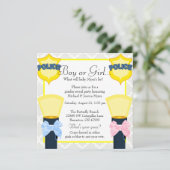 Chic Police Officer Abzeichen Damask Gender Reveal Einladung (Stehend Vorderseite)