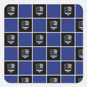 Chic Police Officer Thin Blue Line Abzeichen Muste Quadratischer Aufkleber