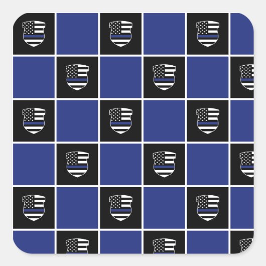 Chic Police Officer Thin Blue Line Abzeichen Muste Quadratischer Aufkleber (Vorderseite)