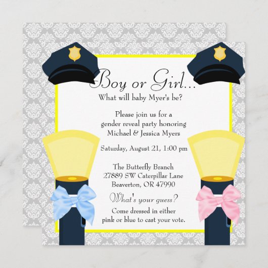 Chic-Polizei-Offizier-Abzeichen-Damast-Geschlecht Einladung (Vorne/Hinten)