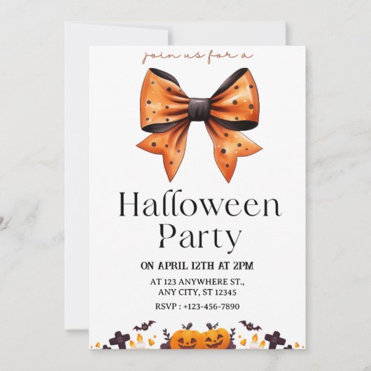 Chic Polka Dot Bow Halloween-Party Einladung (Vorderseite)