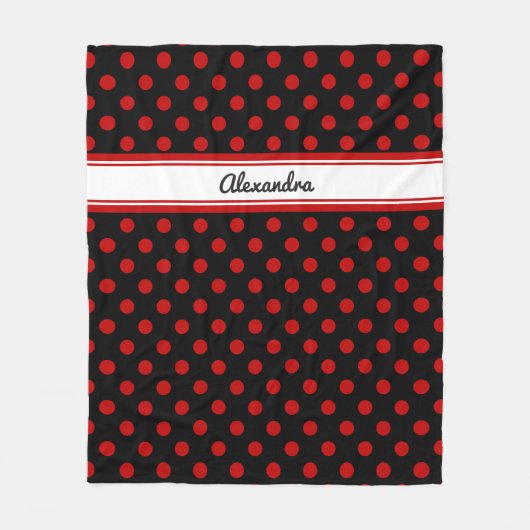 Chic Polka Dot Red Black Background Fleece Blanket (Vorderseite)