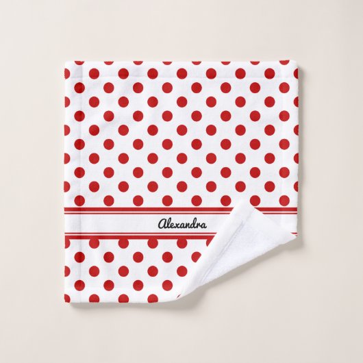 Chic Polka Dot Red White Background Badhandtuch Set (Waschlappen)