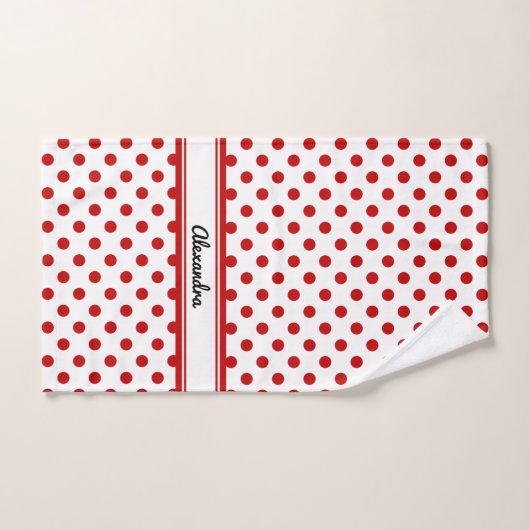 Chic Polka Dot Red White Background Badhandtuch Set (Handtuch)