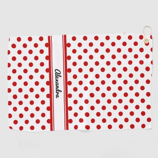 Chic Polka Dot Red White Background Golfhandtuch (Horizontal)