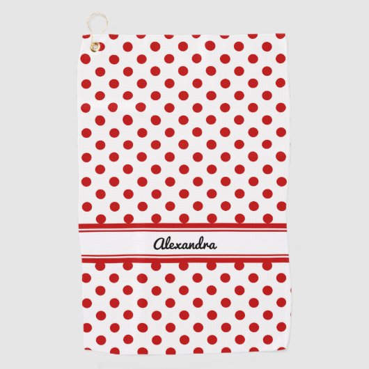 Chic Polka Dot Red White Background Golfhandtuch (Vorderseite)