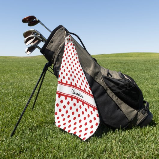 Chic Polka Dot Red White Background Golfhandtuch (Gras)