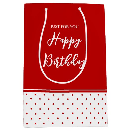 Chic Polka Dot Red White Background Mittlere Geschenktüte (Vorderseite)
