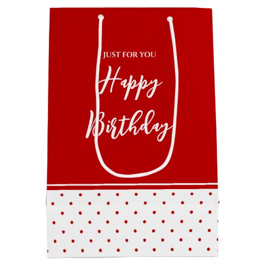 Chic Polka Dot Red White Background Mittlere Geschenktüte (Rückseite)