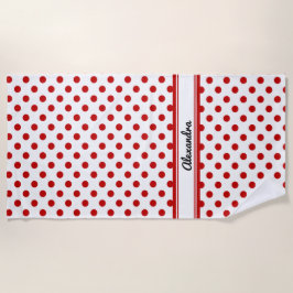 Chic Polka Dot Red White Background Strandtuch