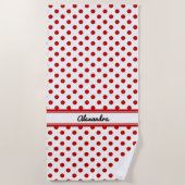 Chic Polka Dot Red White Background Strandtuch (Vorderseite)