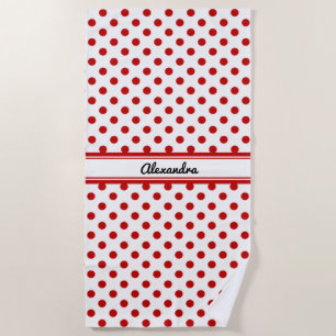 Chic Polka Dot Red White Background Strandtuch